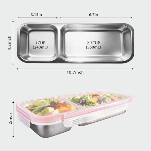Stainless Steel Bento Box Set - 2 Compartments in Pink