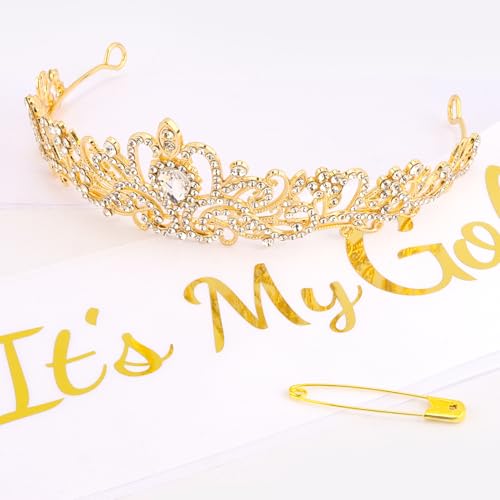 Gold Birthday Party Decorations - Crown & Sash Set for Women