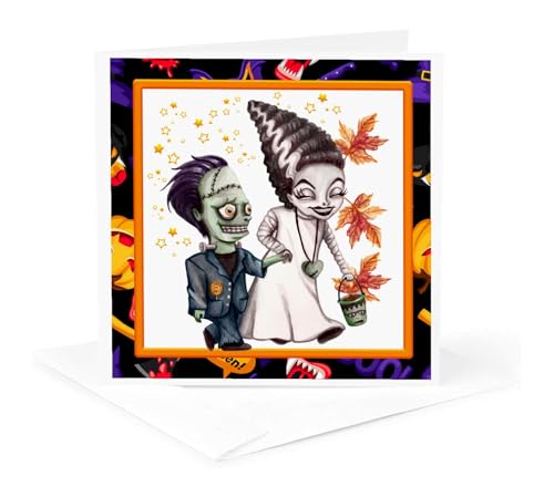 3dRose Halloween Frankenstein and His Bride Greeting Card