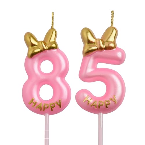 Rose Gold 58th & 85th Birthday Candles with Crown & Bow