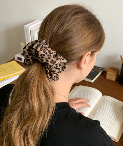 Leopard Print Satin Hair Scrunchies - 2 Pcs Large Cheetah Hair Ties