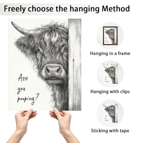 Funny Highland Cow Bathroom Wall Art Poster - 11x13.8 Inch