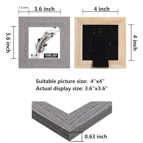 CORE ART 4x4 Rustic Picture Frame - Solid Wood with HD Glass