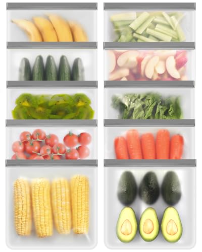 Reusable Freezer Bags - 10 Pack Leak-Proof Quart Storage Bags