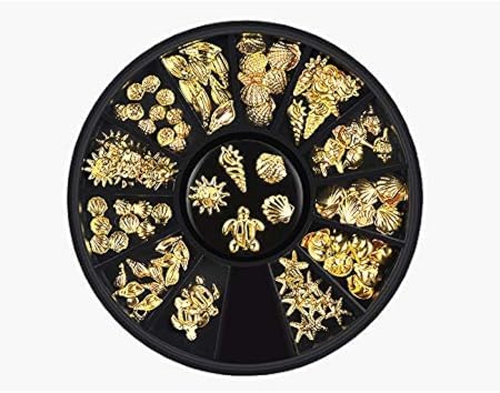 GANPUB Gold Ocean Nail Art Studs - 3D Summer Beach Charms & Metal Rivets