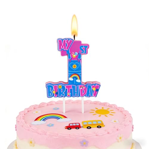 Number 1 Rainbow Birthday Candle - Cute Pink 1st Birthday Cake Topper