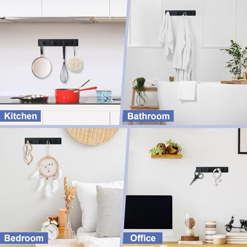 Yunzt Black Adhesive Key Holder for Wall with 4 Hooks - Stainless Steel