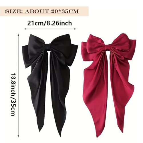 Silky Satin Oversized Long-Tail Hair Bow Clip for Women and Girls