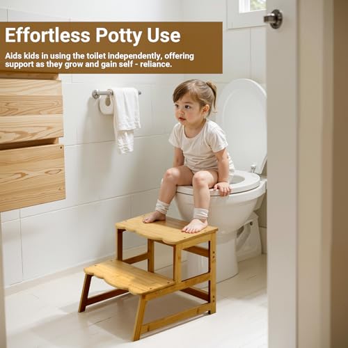 COSYLAND Toddler Step Stool with Removable Side Guard - Toddler Kitchen Stool Helper for Kitchen/Bathroom/Living Room/Bedroom - 300 lbs Capacity Step Ladder for Kids - Natural
