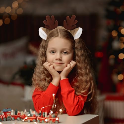 SuPoo Reindeer Antlers Headband Plush Fawn Ears Holiday Costume Hairband