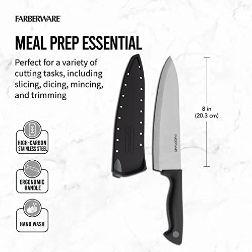 Farberware 8-Inch Chef Knife with Self-Sharpening Cover - Black/Gray