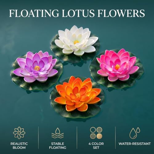 4 Pcs Realistic Foam Water Lily Flowers for Pond & Garden Decor
