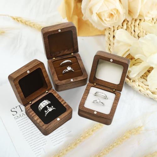 Jomelly 2-Slot Wooden Ring Box for Wedding Ceremony - Black Walnut