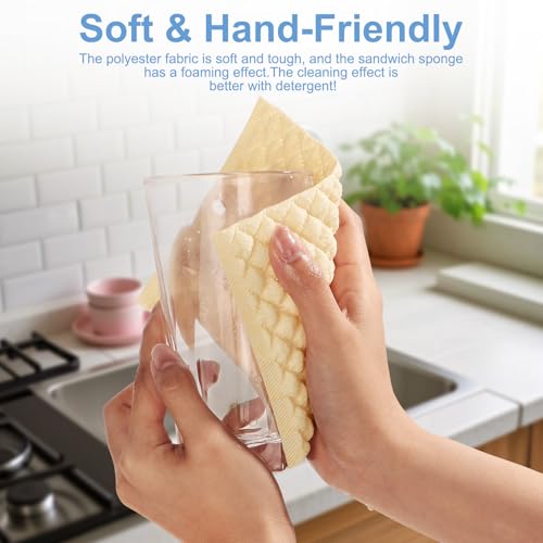 TIVERAIN 6PCS Beige Non-Scratch Dish Scrubber Set for Nonstick Pans & Glass Cooktops