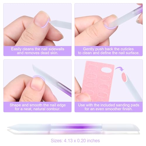 Glass Nail File and Cuticle Pusher Set with Sanding Pads