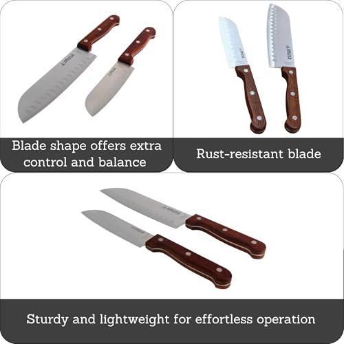IMUSA 2-Piece Santoku Knife Set, 5" & 7" Stainless Steel with Wood Handles
