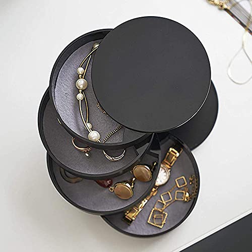Black 4-Layer Rotating Jewelry Organizer Box for Women Travel Storage