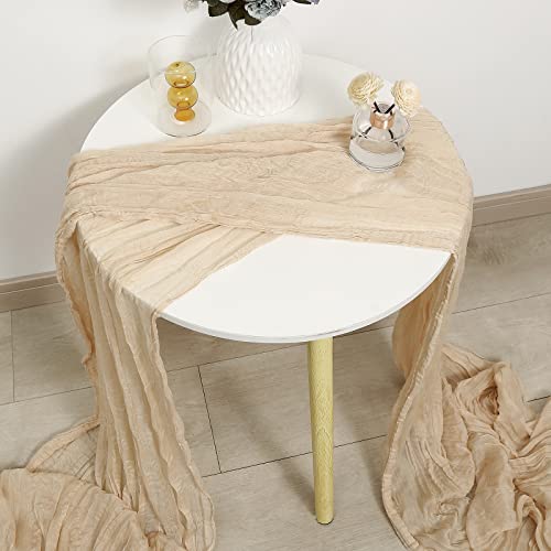 Beige Boho Cheesecloth Table Runner 13.3ft, Rustic & Elegant Dining Decor