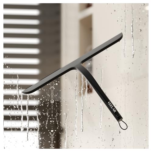 VEELAR Black Shower Squeegee for Glass Cleaning with Hook