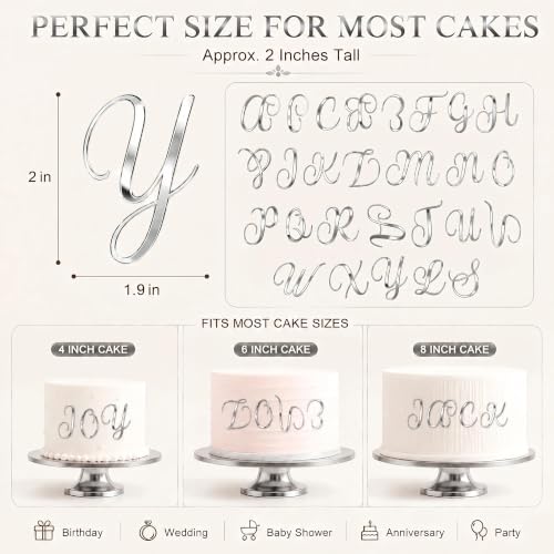 27PCS Silver Acrylic Cake Toppers - A-Z Script Letter Decor