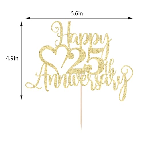25th Anniversary Cake Topper - Glitter Golden Party Decor