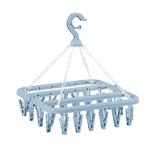 Folding Laundry Hanger with 32 Clips - Scandinavian Blue Drying Rack
