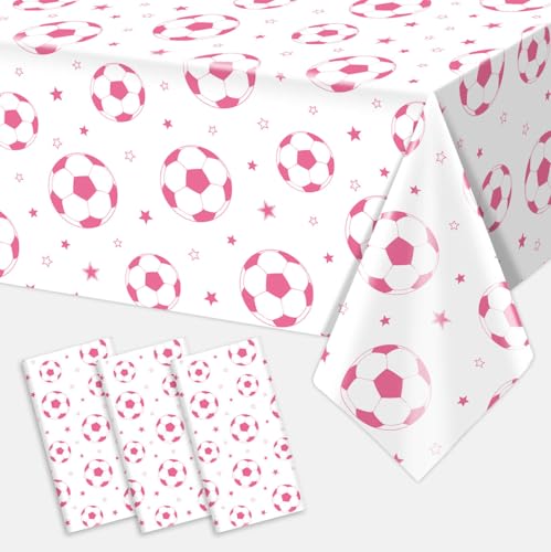 Pink Soccer Birthday Party Disposable Tablecloths - 3 Pack, 108x54in