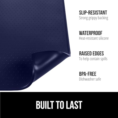 GORILLA GRIP Waterproof Silicone Coffee Mat - Heat Resistant, Non-Slip, 11.5x18.5, Navy