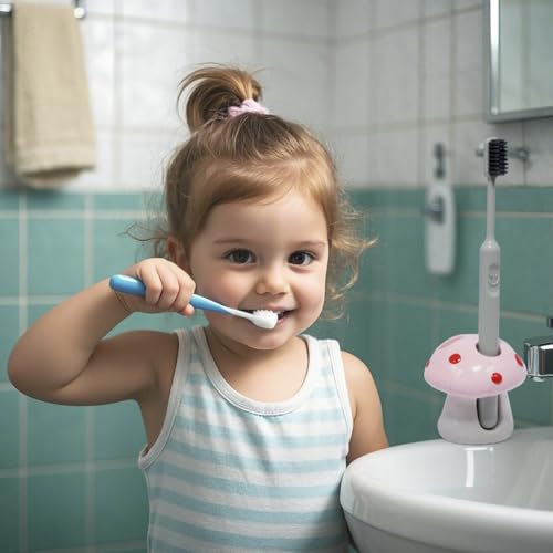 Hodao Pink Mushroom Toothbrush Holder - 3-Hole Organizer for Kids