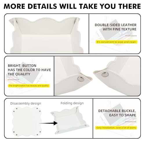 White PU Leather Valet Tray - Foldable Travel Catchall Organizer