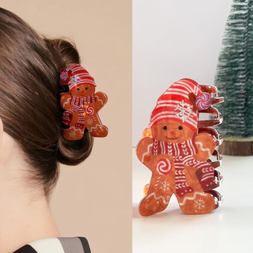 Christmas Gingerbread Man Hair Claw Clip Cute Holiday Hair Accessory