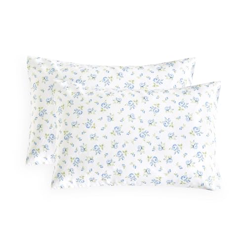 Wake In Cloud Floral Pillowcases, Set of 2, Standard 20x26, White Blue