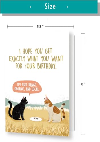 Funny Birthday Card for Cat Lovers - Blank Inside, 8x5.3in