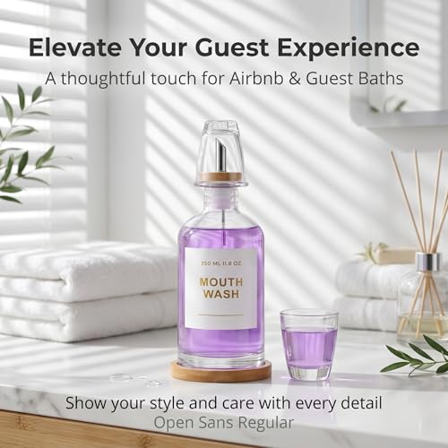 Glass Mouthwash Dispenser Set with Bamboo Tray & Cup - 11.8 oz