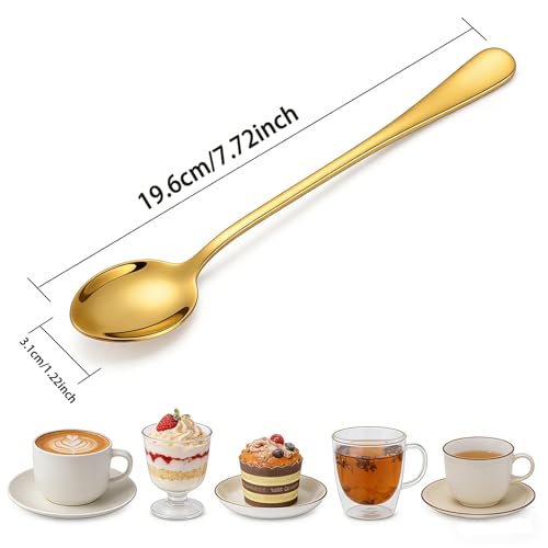 4-Pack Gold Stainless Steel Espresso Spoons | 7.7 Inch Coffee & Dessert Spoons