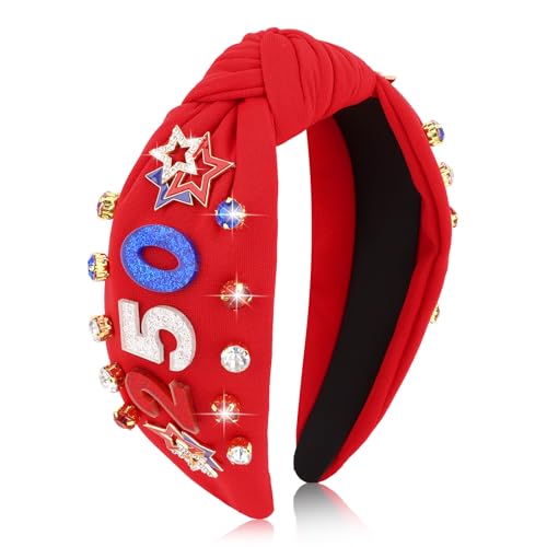 Jaciya Patriotic Knotted Headband - Red Star Rhinestone 250th Anniversary