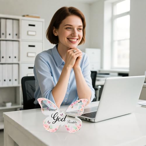 Inspirational Pink Butterfly Desk Decor for Women - God