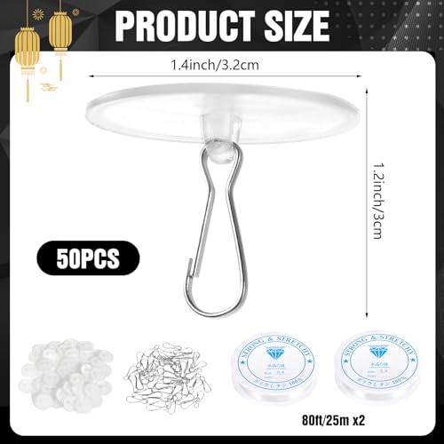 10-Pack Self-Adhesive Ceiling Hooks with 80ft Line for Easy Hanging