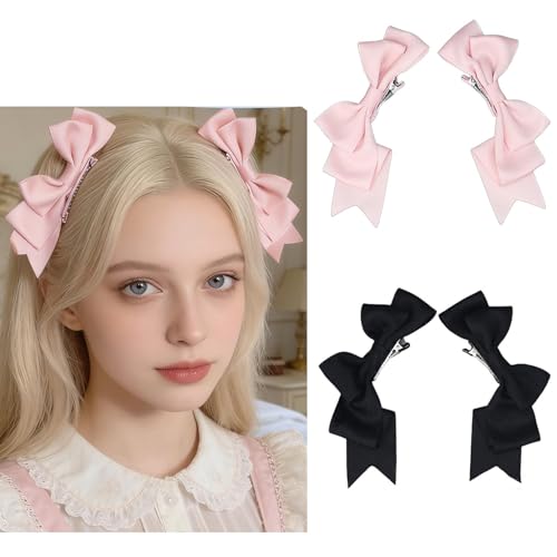 Hujnagh 4 Pcs Cute Bow Hair Clips Lolita Hair Accessories Pink Black