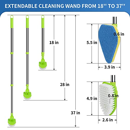 2-in-1 Extendable Shower Scrubber with Stiff Bristle & Sponge Brushes