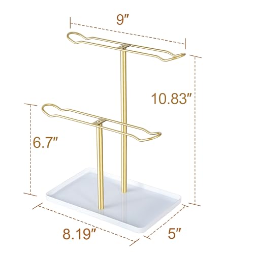 Josmimic 2-Tier T-Bar Headband Organizer with Tray - Gold & White