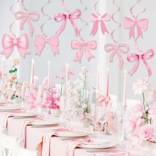 Pink Bow Hanging Swirls Decorations - 20 Pack Party Decor