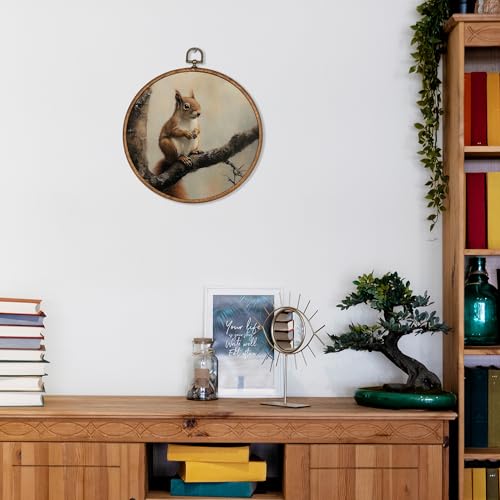 Retro Squirrel Round Wall Art Canvas Print 10x10 Dark Moody Farmhouse Decor