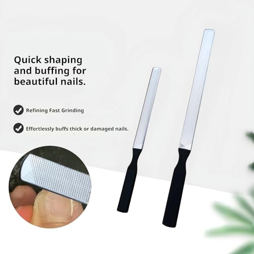 TIKIYOUN Stainless Steel Nail Files Set - 2 Pcs Heavy Duty Metal Files for Thick Nails, Toenails & Fingernails with Ergonomic Non-Slip Grip
