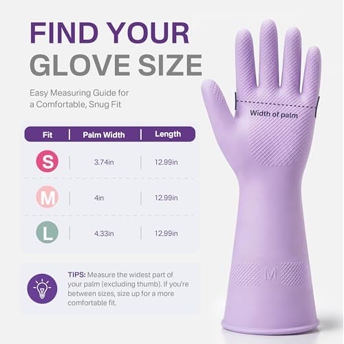 Gennethly Purple Medium Cleaning Rubber Gloves - Waterproof Non-Slip Cuff