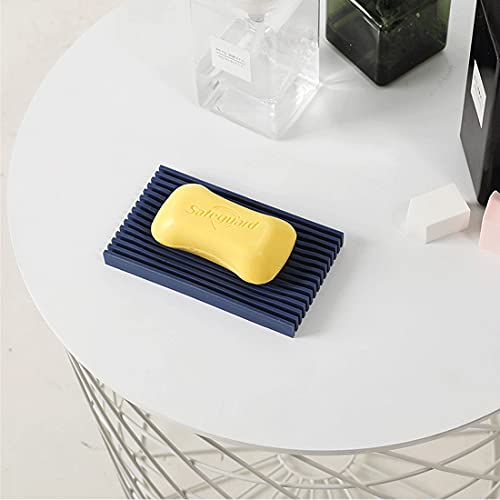 Silicone Shower Soap Dish with Drain - Flexible & Durable (2PCS, Navy)
