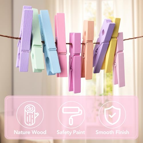 Skdtazrz 72 Pack Pastel Colored Wooden Clothespins - 2.9 Inch Craft Pins