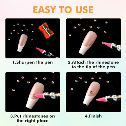 Telooco 4Pcs Rhinestone Picker Wax Pencil Set with Sharpener for Nail Art