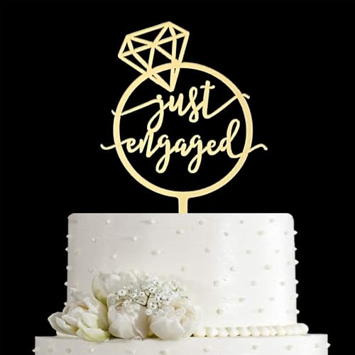 JIEEIN Gold Mirror Engagement Cake Topper for Weddings & Parties