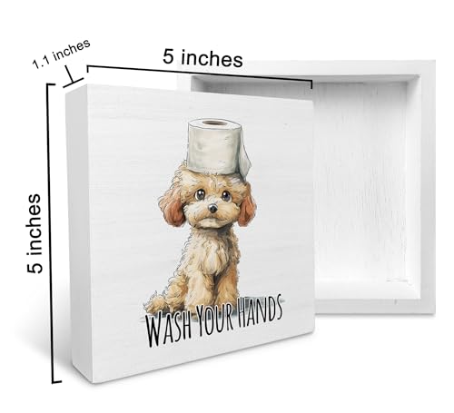 Funny Dog Poodle Bathroom Sign - 5x5 Wooden Box Decor